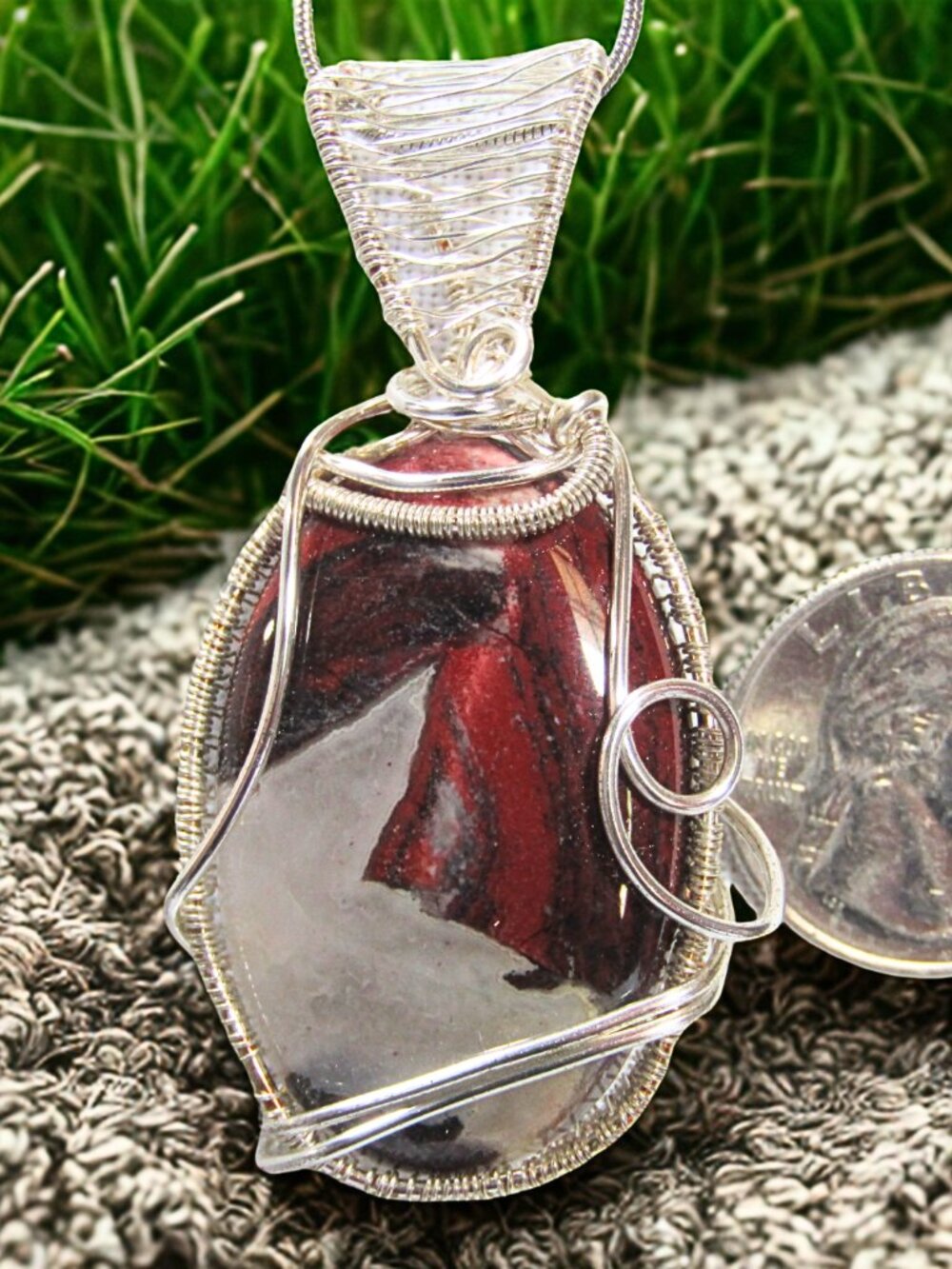Handmade Wire Wrapped Red River Jasper Crystal Necklace. Silver Filled Wire - Picture 4 of 4